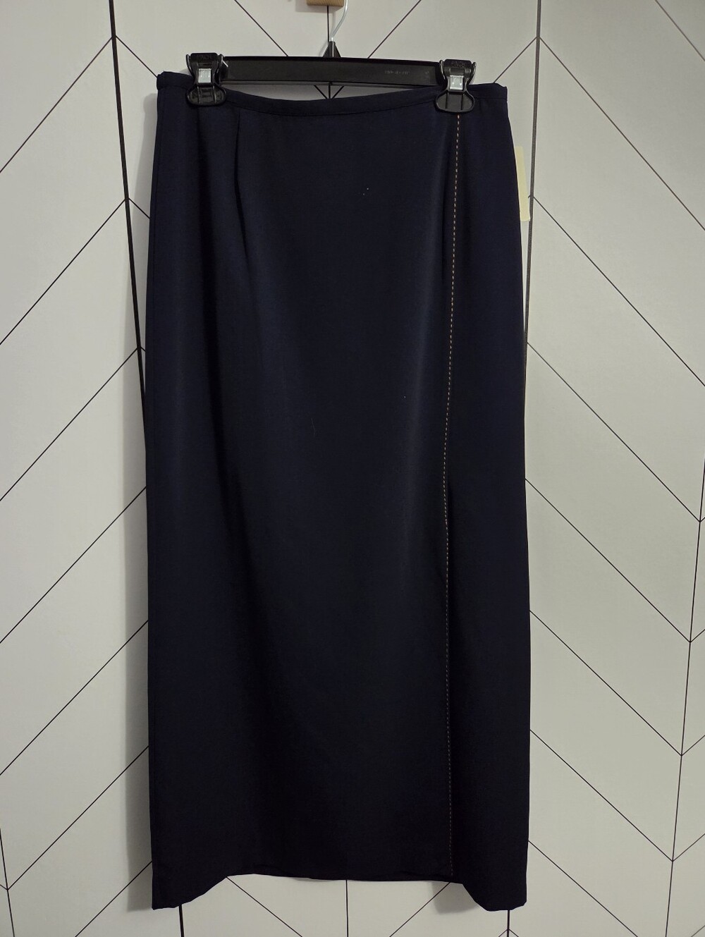 NWT Vintage Norton McNaughton Navy Blue Maxi Skirt Gold Contrast Stitch, Size 10
